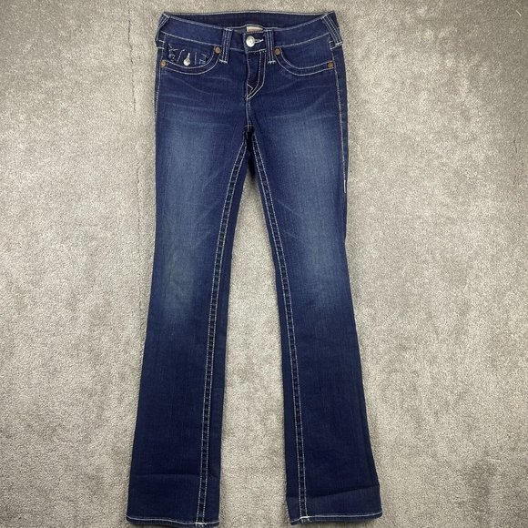 VTG True Religion Becky Low Rise Bootcut Jeans Women's Sz 27 Dark Wash Denim Y2K - Picture 2 of 16